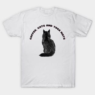 Coffee cats and yoga mats funny yoga and cat drawing T-Shirt